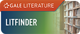 Logo for "Gale Literature: LitFinder" with a bookshelf backdrop.