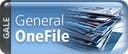A logo for "General OneFile," portrayed with stylized sheets of paper fanning out on a blue background.