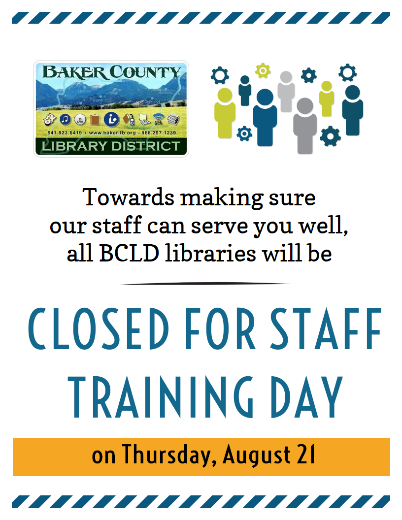 BCLD libraries closed for staff training on Thursday, August 21.