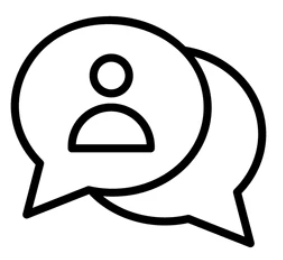 Icon of speech bubbles with a person silhouette, likely representing a user or profile in a chat.