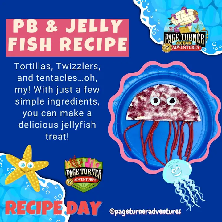 A fun PB & jellyfish recipe using tortillas, Twizzlers, and simple ingredients to create a jellyfish treat!