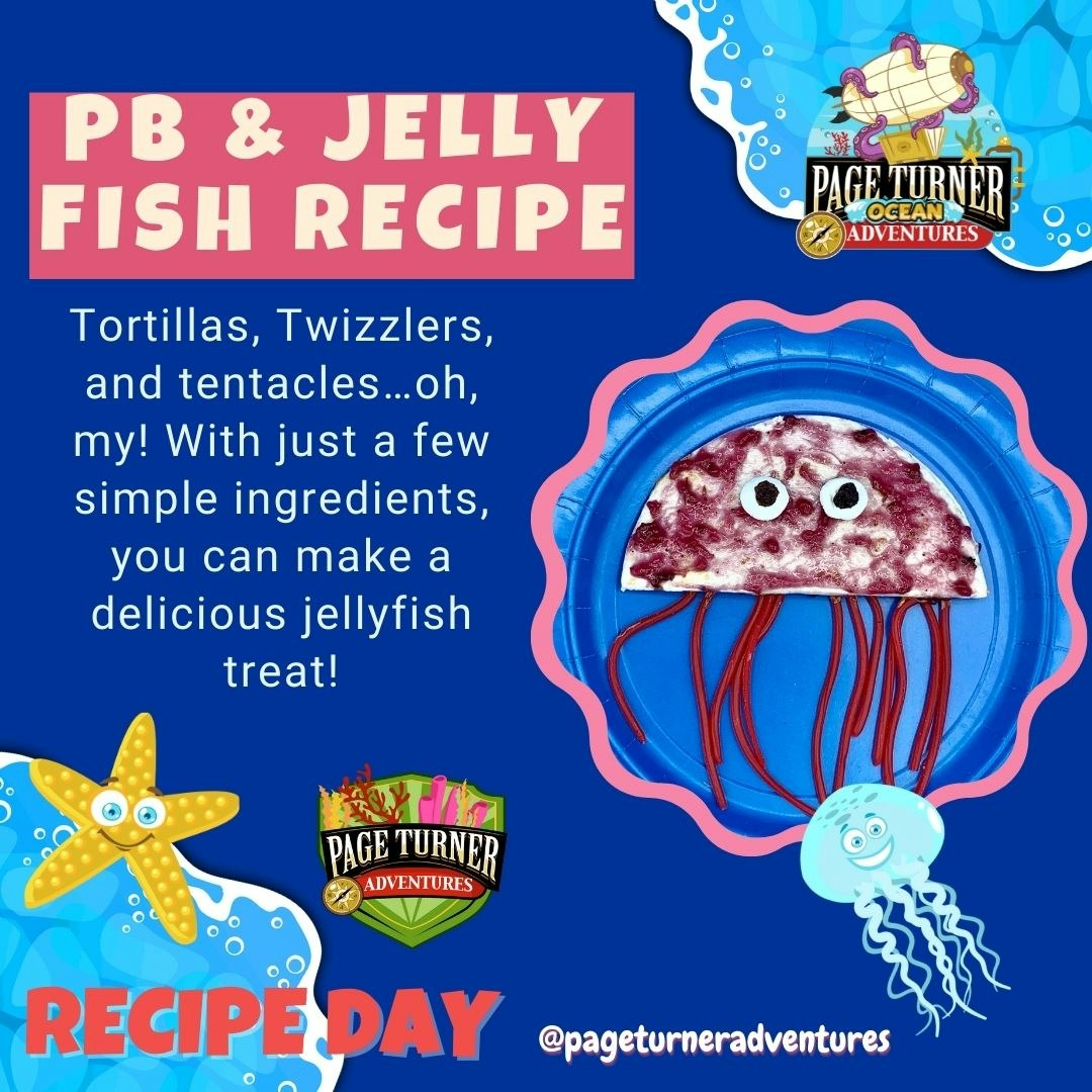 A fun PB & jellyfish recipe using tortillas, Twizzlers, and simple ingredients to create a jellyfish treat!