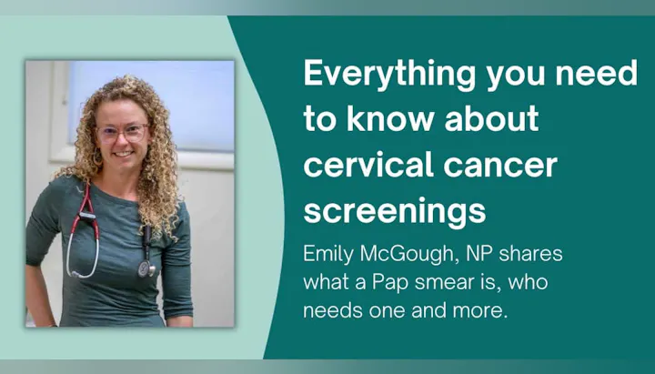 Healthcare professional discusses cervical cancer screenings and Pap smear information.