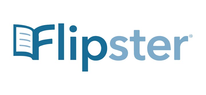 The image displays the logo for "Flipster," which includes stylized text and an icon representing an open book.