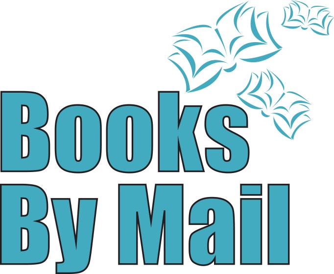 A logo with the text "Books By Mail" and stylized flying books.