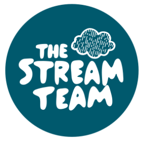 A teal circle with "The Stream Team" text and a small cloud illustration.