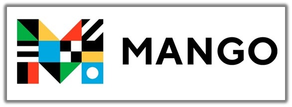 Logo with colorful geometric shapes on the left and the word "MANGO" on the right.