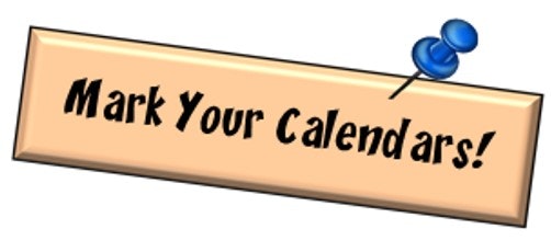 A sign with a pushpin says "Mark Your Calendars!"