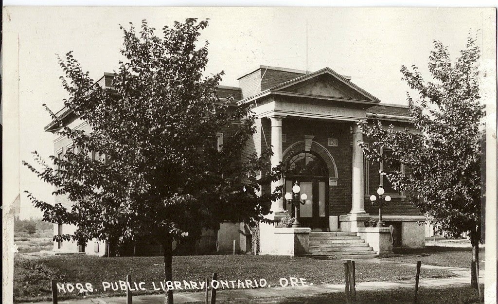 Historical photo of Carnegie Library that stood on the same ground as current Ontario Community Library