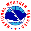 Logo of the National Weather Service featuring a cloud, lightning bolt, and text in a circular emblem.