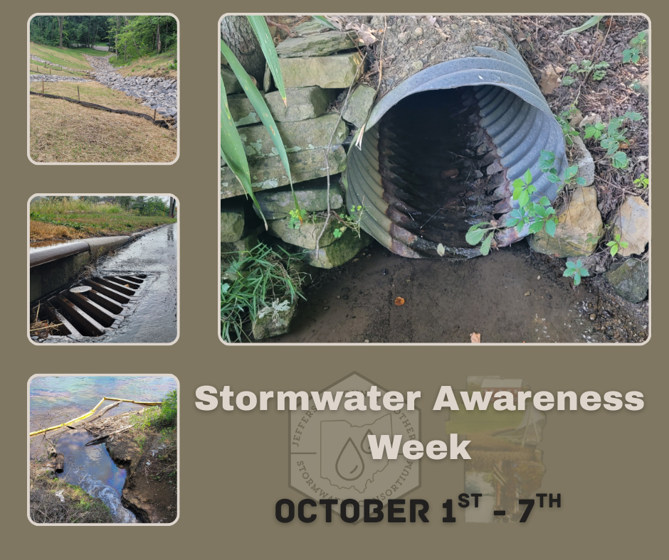 Collage highlighting stormwater structures with text "Stormwater Awareness Week, October 1st-7th."