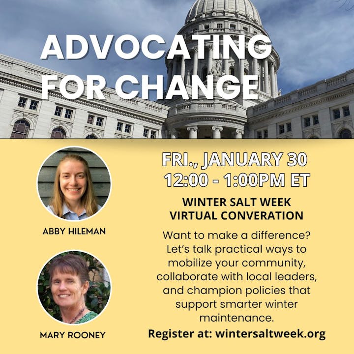 Graphic promoting a virtual event on January 30 at noon ET, discussing community mobilization for smarter winter maintenance.