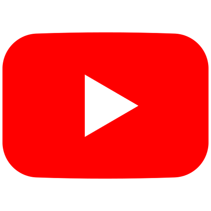 A red rectangle with rounded edges featuring a white play button icon, resembling the YouTube logo.
