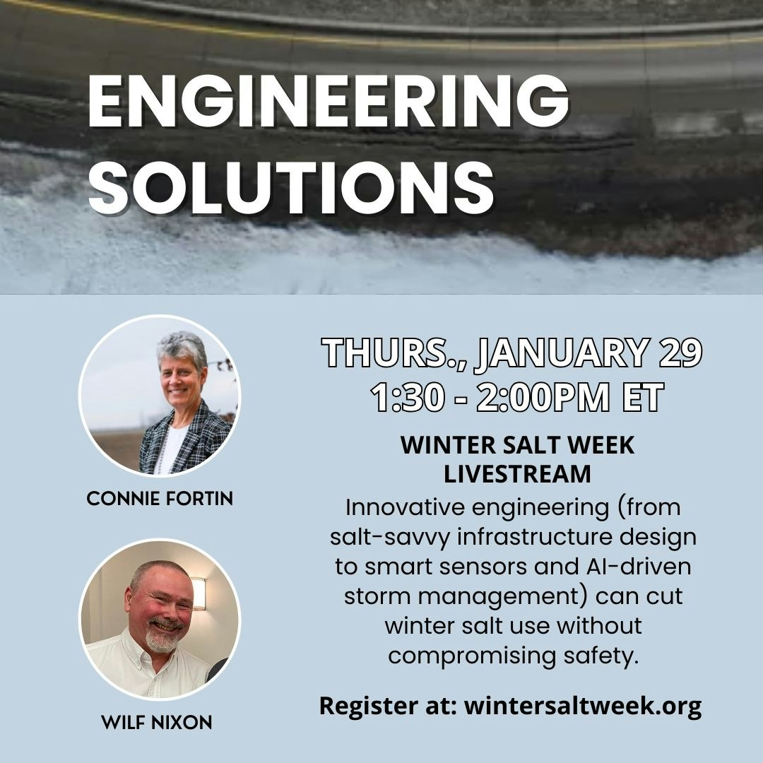 Image promotes a livestream event on January 29 about innovative engineering solutions for winter salt use and safety.