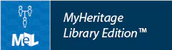 The image features the MyHeritage Library Edition logo, designed for genealogical research and family history resources.