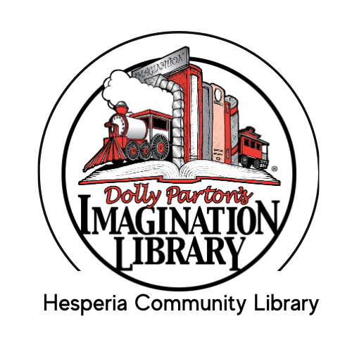 The image features the logo for Dolly Parton's Imagination Library, associated with the Hesperia Community Library.