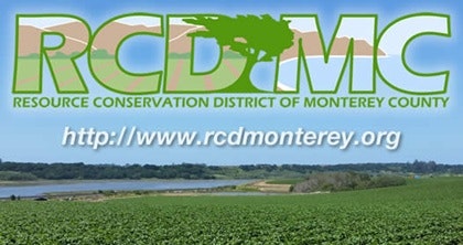 Logo for Resource Conservation District of Monterey County with a landscape background and website URL.