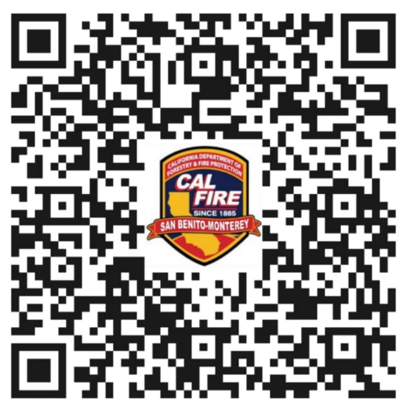 QR code with a CAL FIRE San Benito-Monterey emblem in the center.