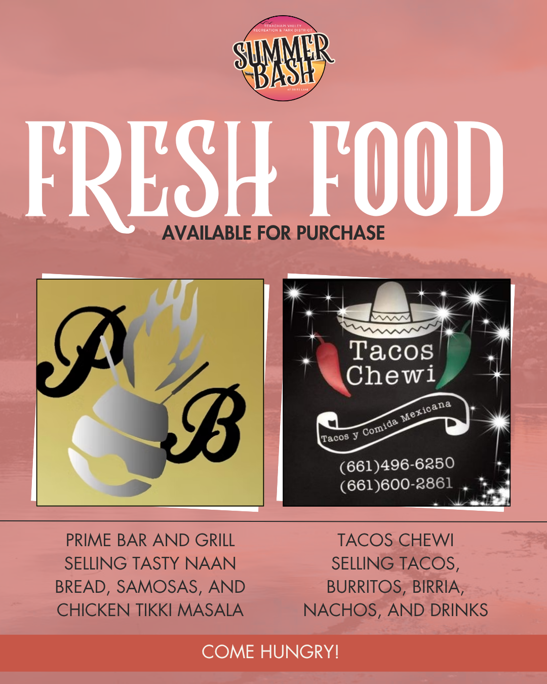 Fresh food at Summer Bash: Prime Bar and Grill offers naan, samosas, chicken tikka masala; Tacos Chewi provides tacos, burritos, more.