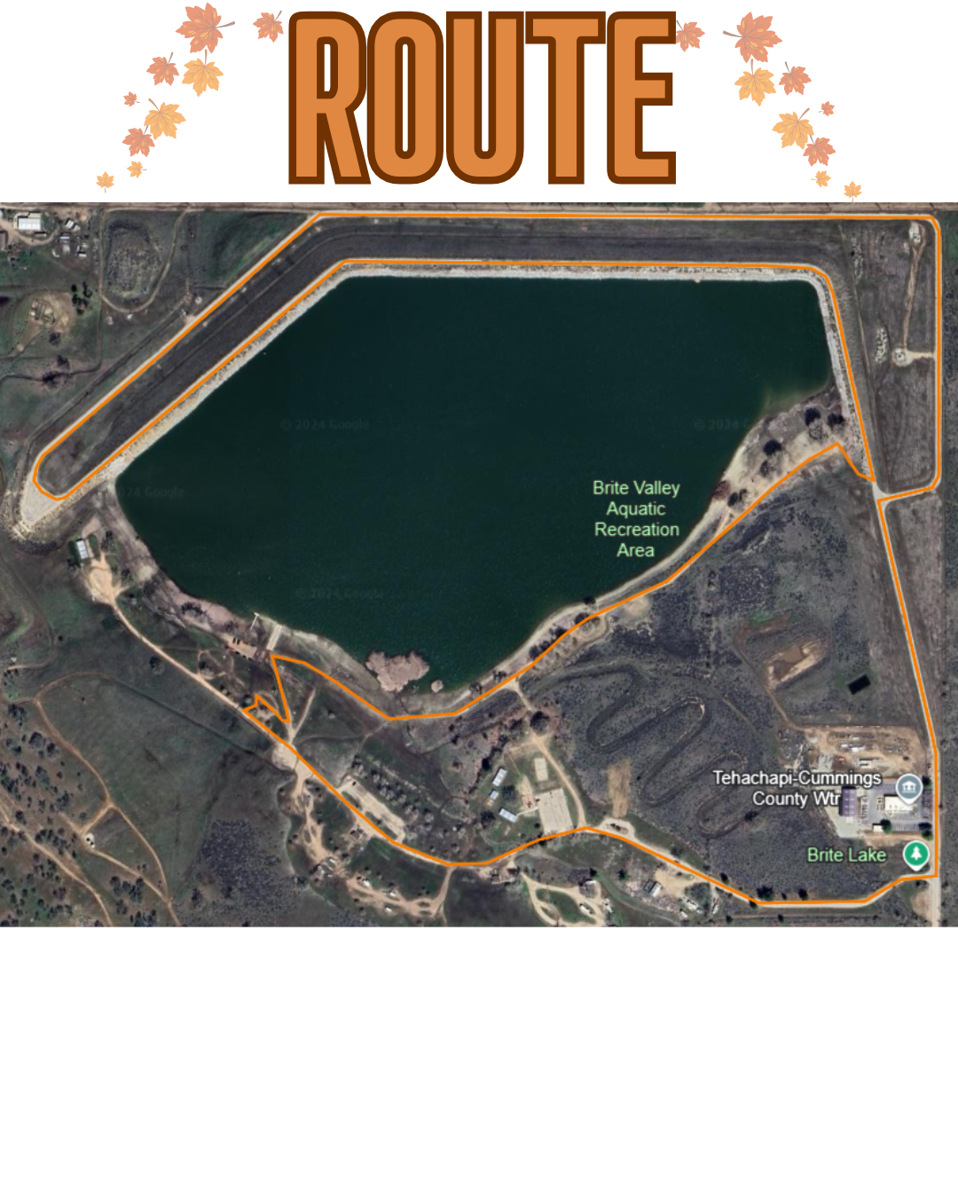 The image shows a map with an outlined route around Brite Lake and the surrounding area, labeled "ROUTE."