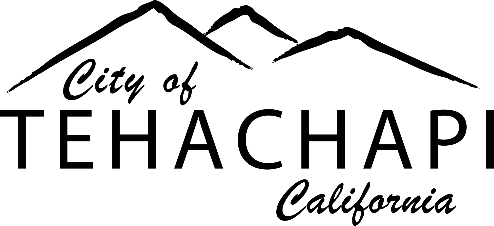 The image features the logo of the City of Tehachapi, California, with mountain silhouettes above the text.