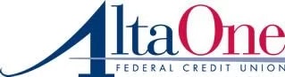 Logo of "AltaOne Federal Credit Union" with stylized "A" in blue and red colors.