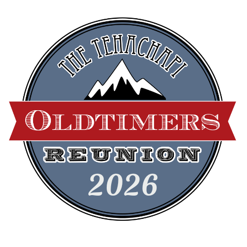 A logo for the Tehachapi Oldtimers Reunion, scheduled for 2026, featuring a mountain design and a vintage style.