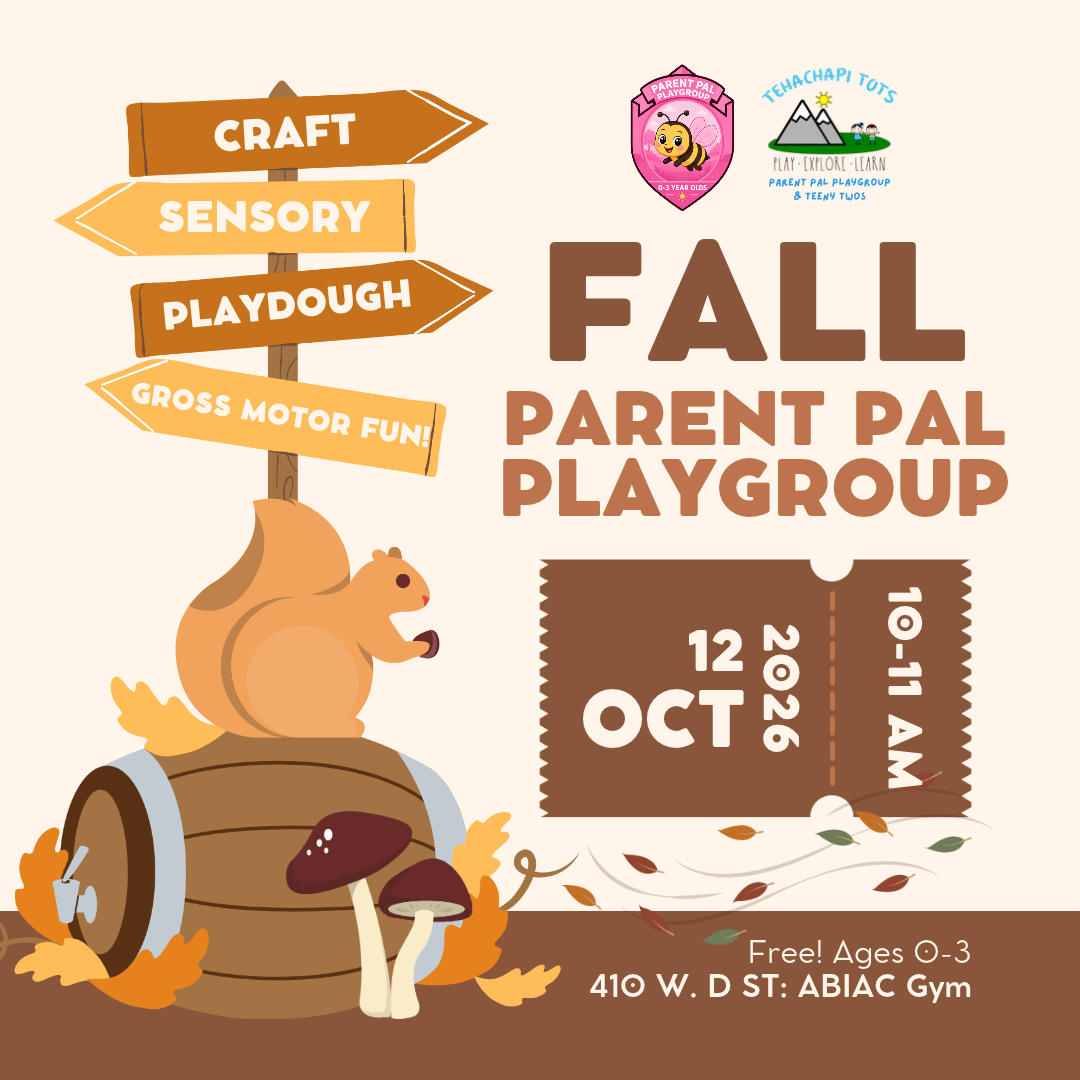 Fall Parent Pal Playgroup on Oct 12, 2026, 10-11 AM. Free for ages 0-3 at 410 W. D St, ABIAC Gym. Activities include crafts and more!