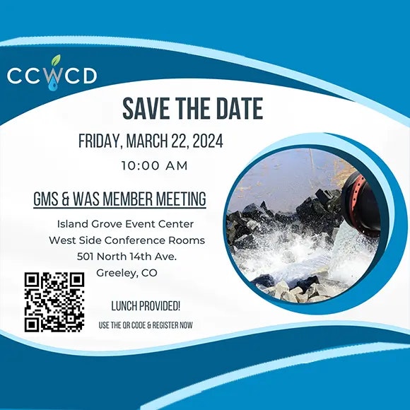 Save the date: March 22, 2024, 10 AM, GMS & WAS member meeting in Greeley, CO. Lunch provided. QR code for registration.