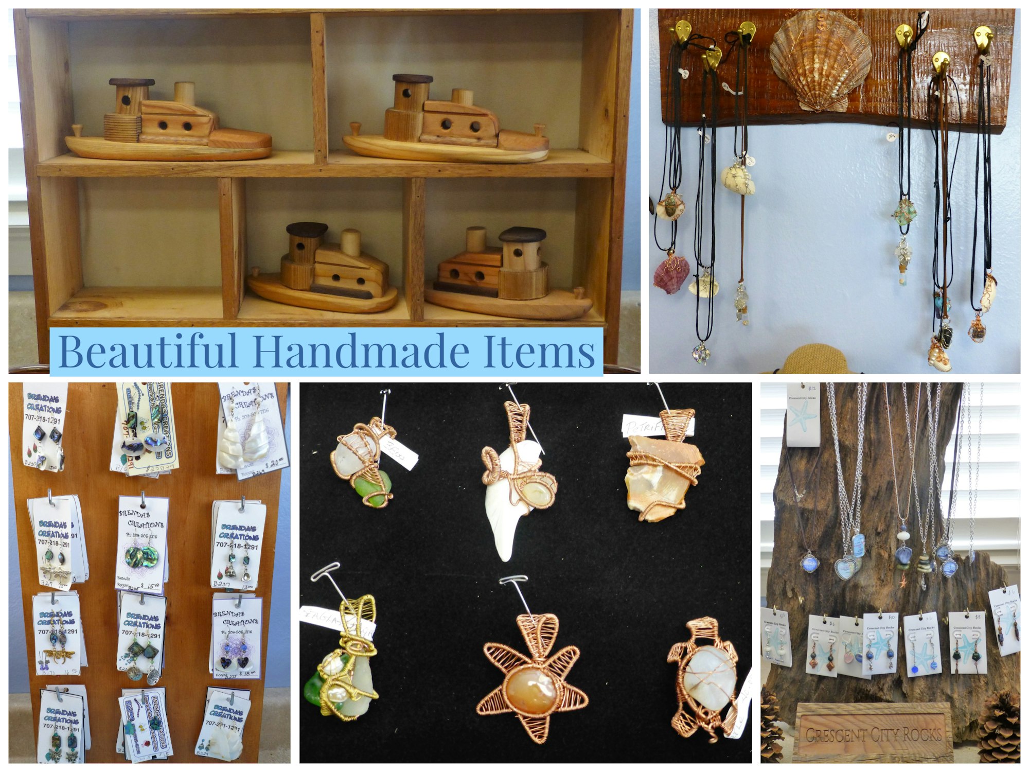 Handmade items from shells and wood