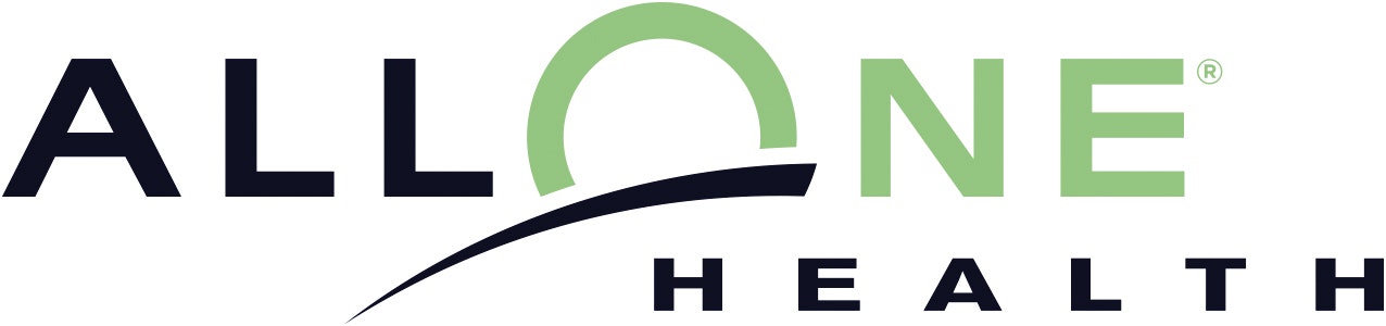 Text logo that reads "All One Health" with stylized design in black and green.