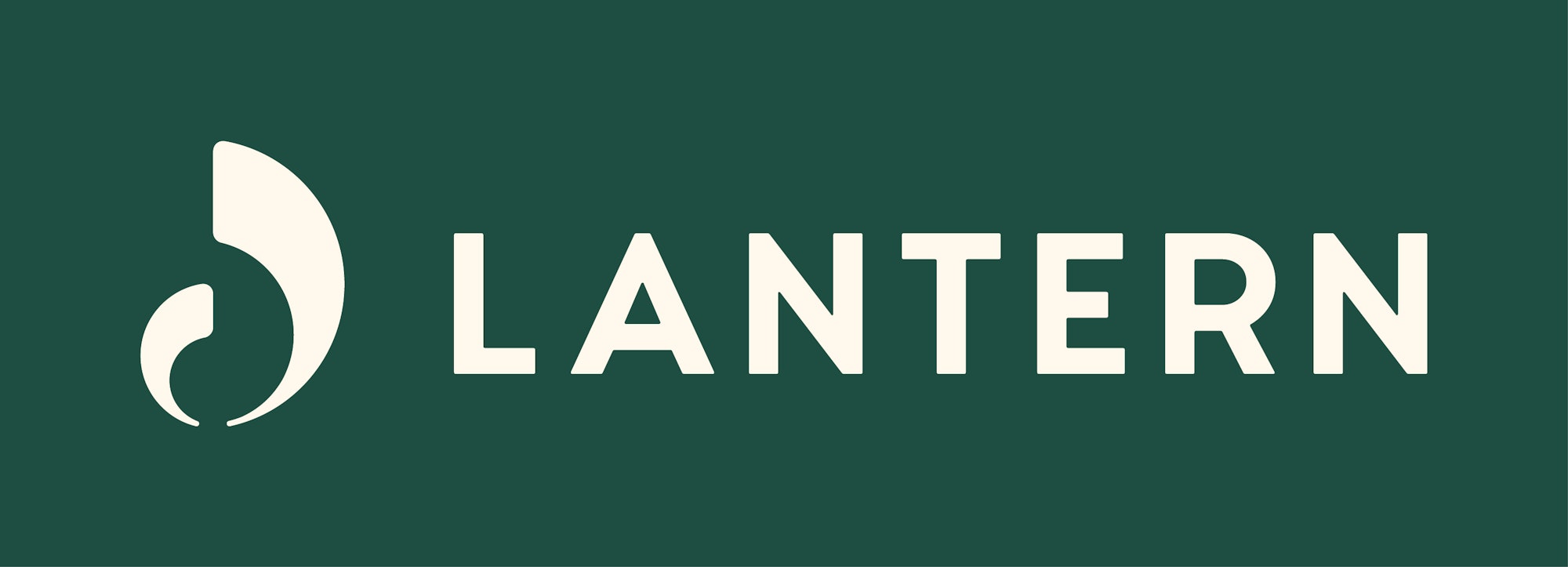 Logo with the text "LANTERN" and a stylized flame icon on a dark green background.