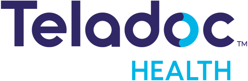 The image shows the logo for "Teladoc Health," which includes stylized text and a design element.