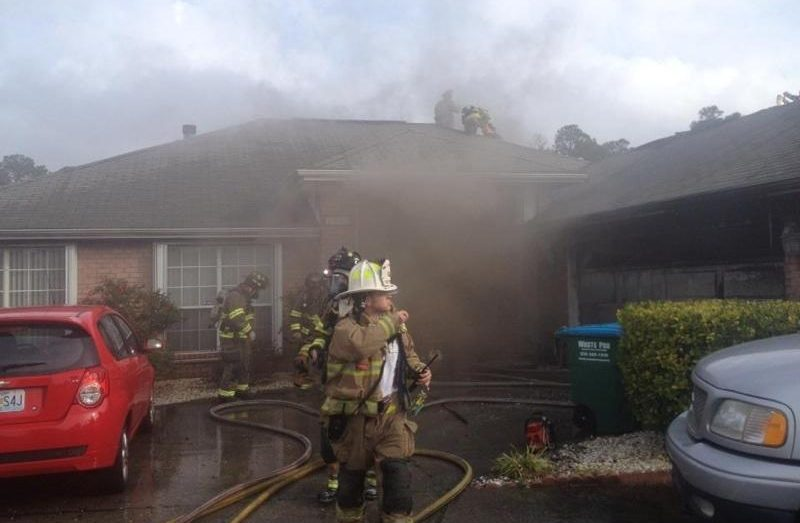 Photo of fire fighters fighting a house fire