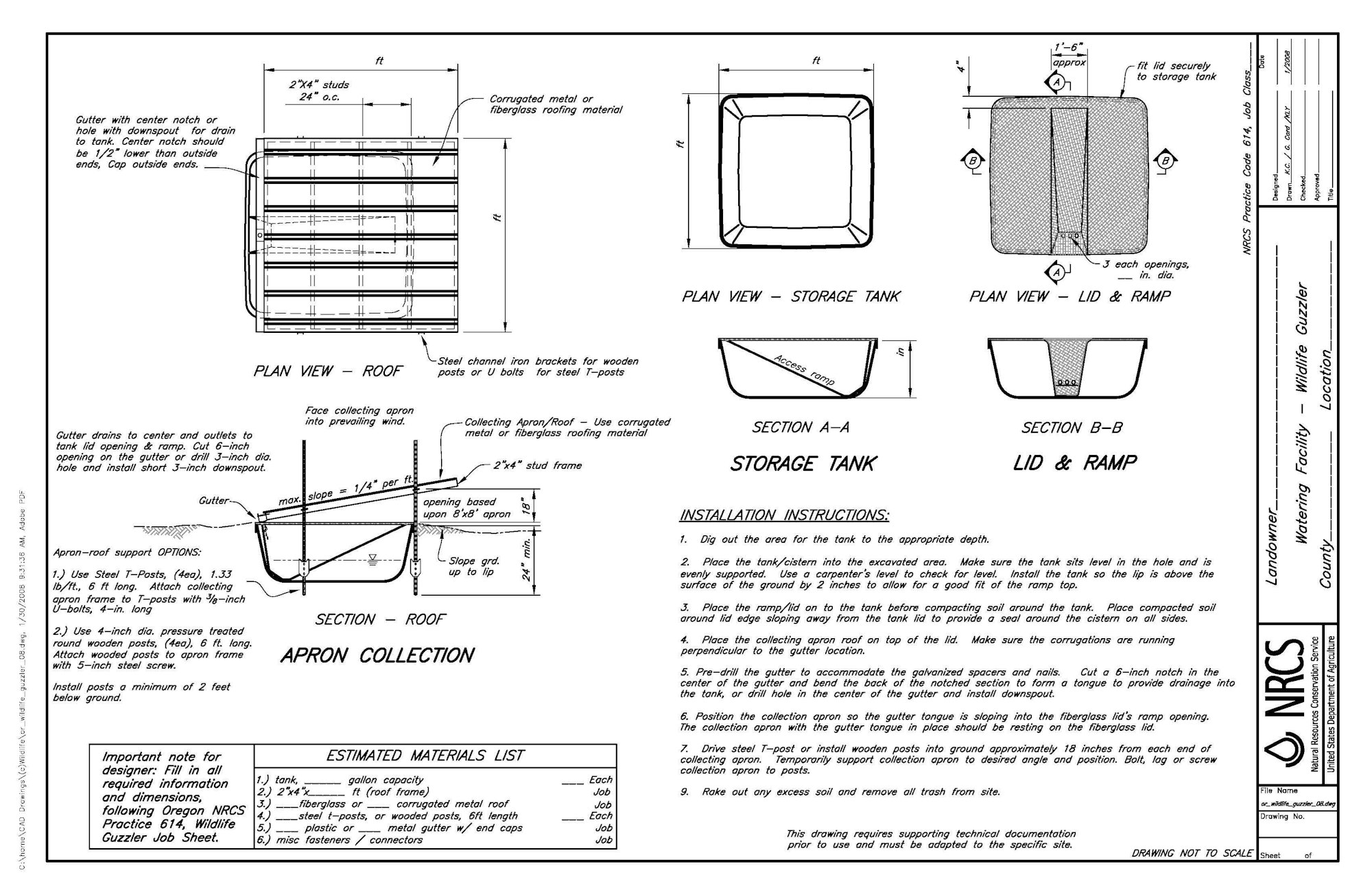 NRCS guzzler installation Standards & Specs Drawing - Morrow Soil ...