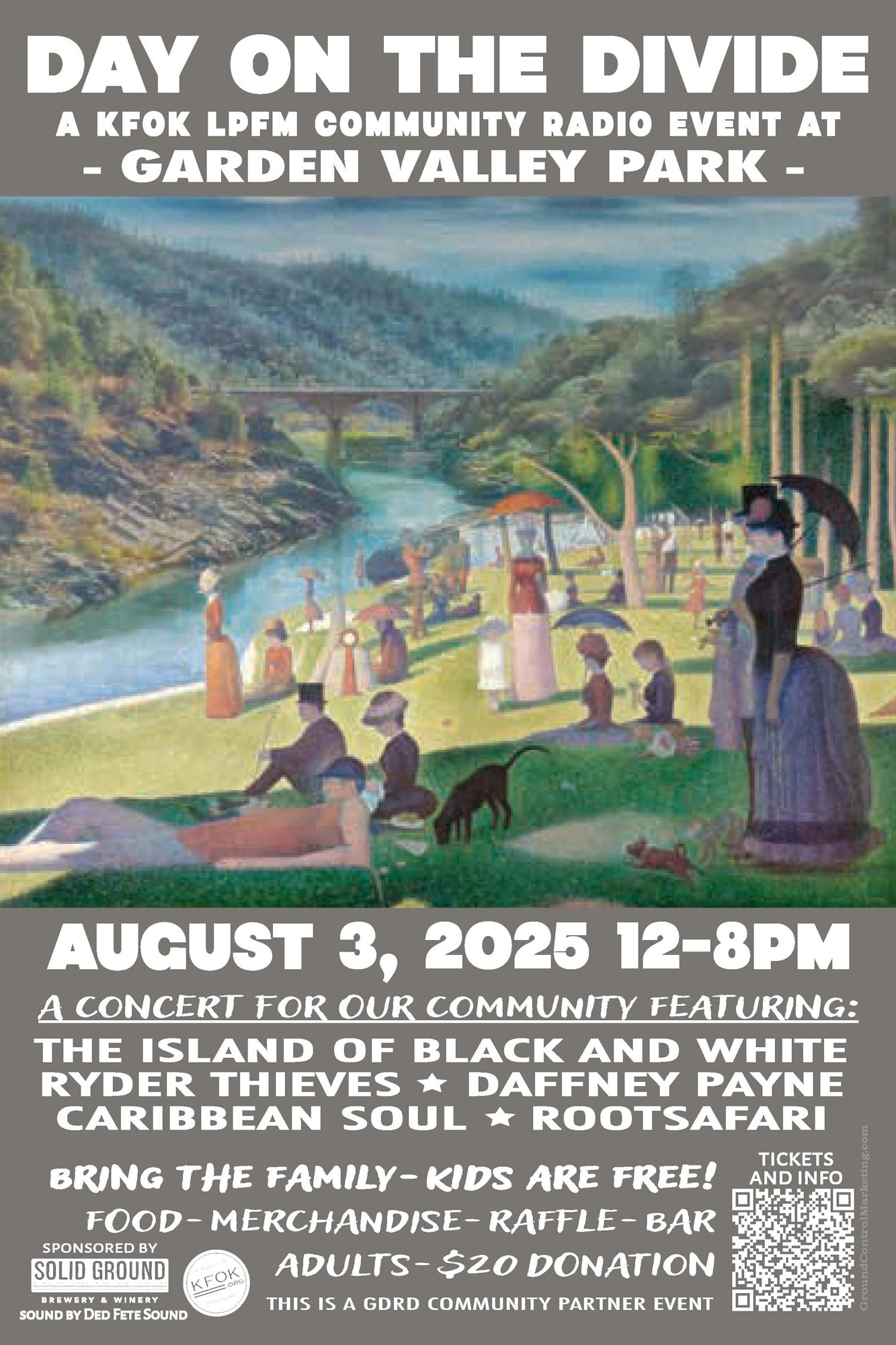 "Day on the Divide" event, Aug 3, 2025, 12-8pm, at Garden Valley Park. Music, food, raffle. Kids free, adults $20 donation.