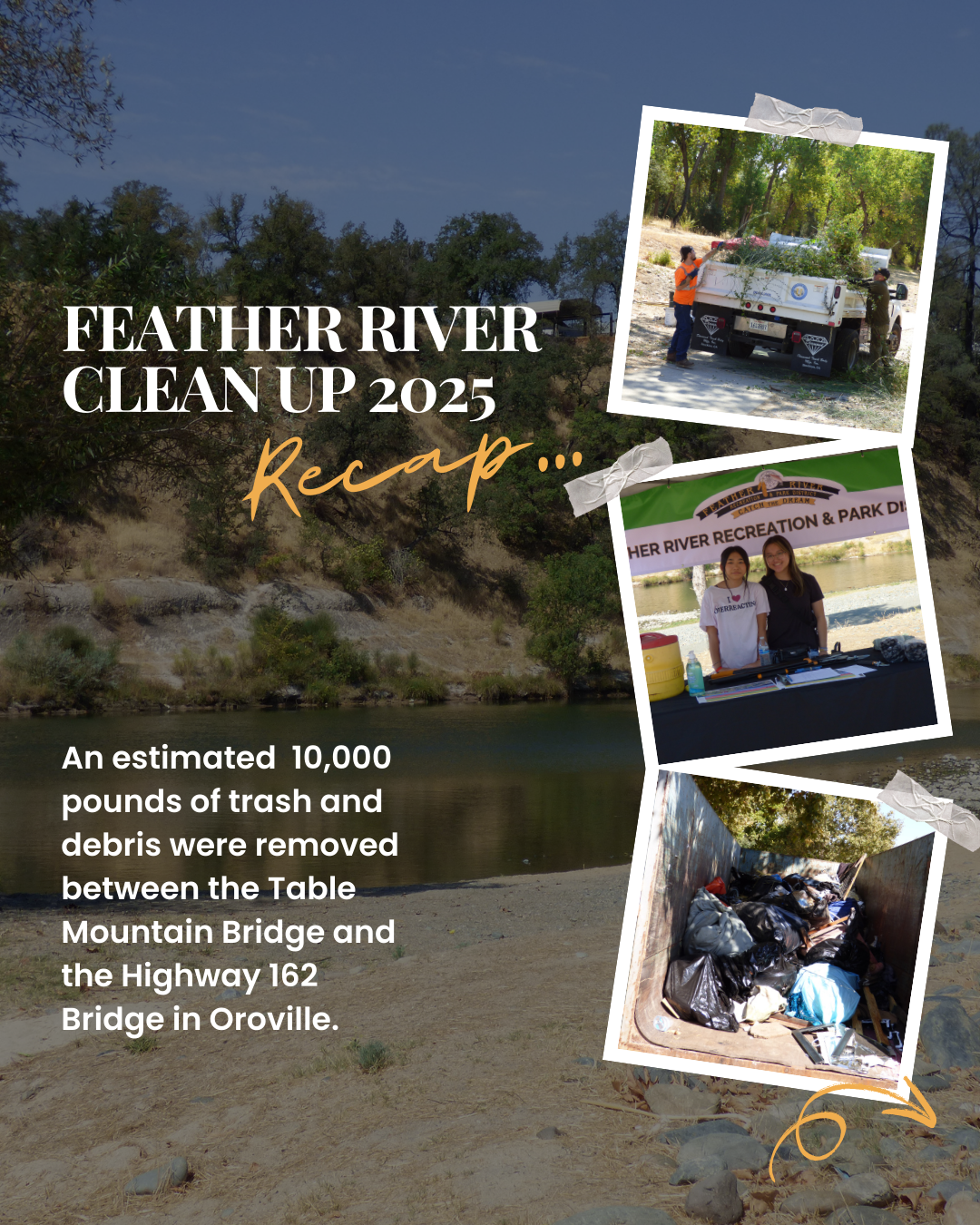 Feather River Clean Up 2025 recap; 10,000 pounds of trash removed from Table Mountain to Highway 162 Bridge in Oroville.