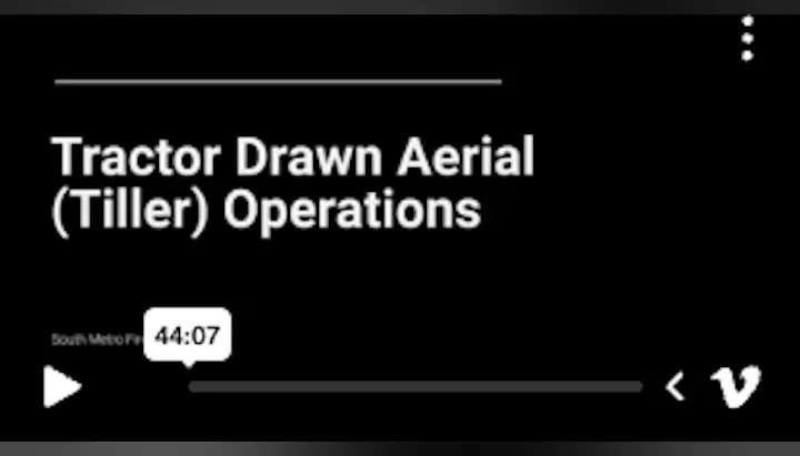 The image features a video titled "Tractor Drawn Aerial (Tiller) Operations," with a duration of 44:07.