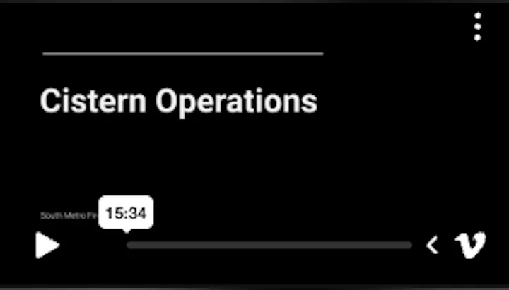 The image shows a video titled "Cistern Operations," with a duration of 15:34.