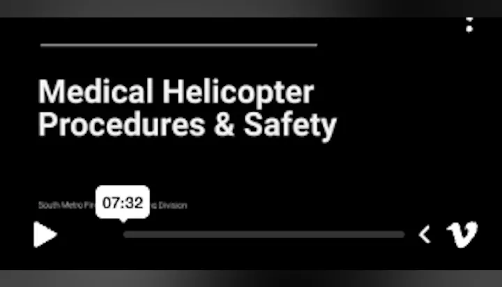 The image displays a video titled "Medical Helicopter Procedures & Safety," with a duration of 07:32.