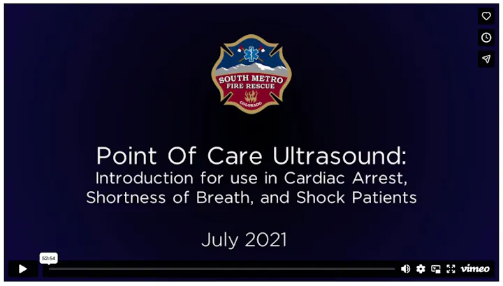 The image is a presentation titled "Point of Care Ultrasound" by South Metro Fire Rescue, focusing on its use in emergencies.