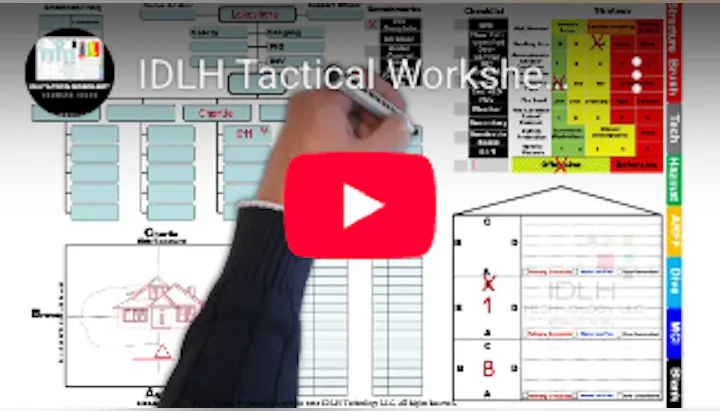 The image features a video about an IDLH Tactical Worksheet, displaying various tactical planning elements and charts.