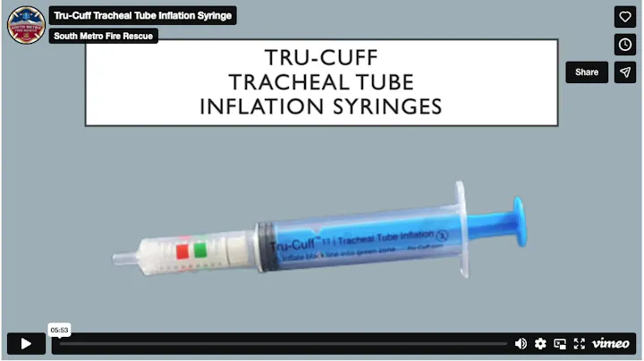 The image displays a Tru-Cuff Tracheal Tube Inflation Syringe, used for medical purposes by South Metro Fire Rescue.