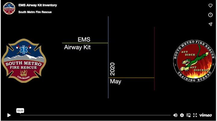 The image features a timeline related to the EMS airway kit inventory by South Metro Fire Rescue, dated May 2020.