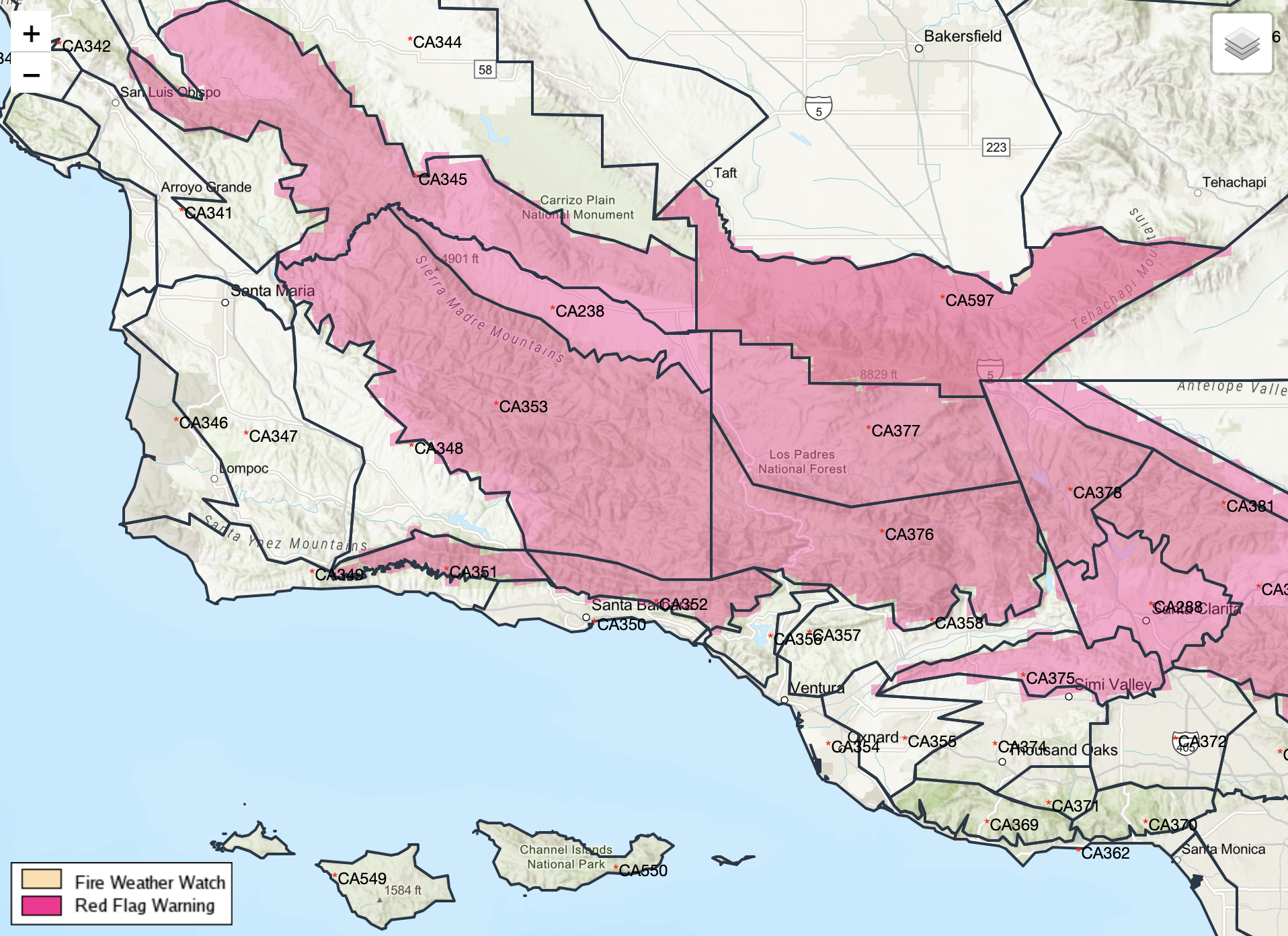 Red Flag Warning area for August 21-23, 2025
