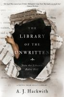 Book cover of "The Library of the Unwritten" by A.J. Hackwith, featuring torn paper and a hand reaching through.