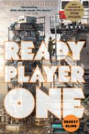 Cover of "Ready Player One" by Ernest Cline, featuring a futuristic cityscape with bold, white title text.