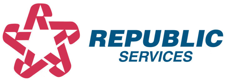 Logo with a red recycling symbol forming a star next to the text "REPUBLIC SERVICES" in blue.