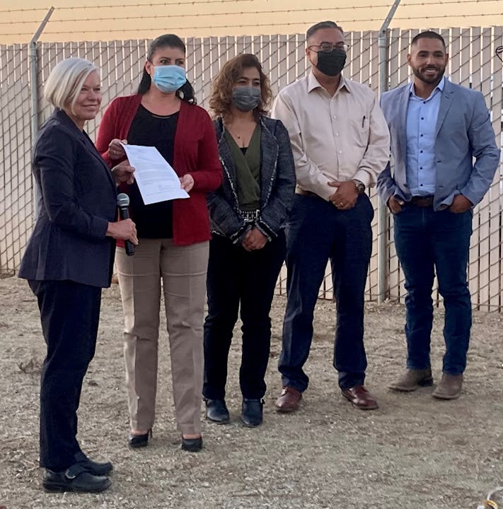 Deborah Jordan (EPA Pacific Northwest Regional Director) presenting Certificate of Completion to Board President Maria M. Alvarez, Director Maria Pantoja, Director Gallardo and General Manger Raul Barraza, Jr.