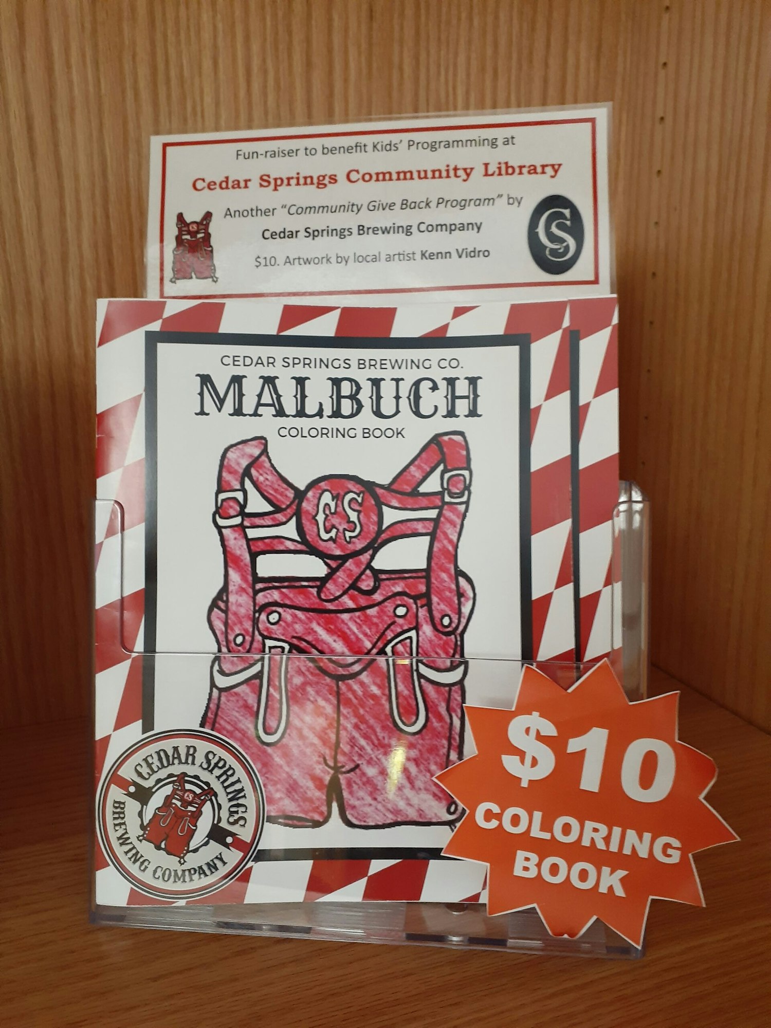 $10 Cedar Springs Brewing Co. coloring book for library fundraiser. Artwork by Kenn Vidro.